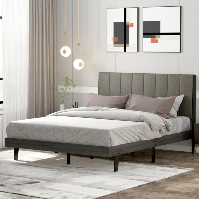 Hivvago Queen Size Upholstered Bed Frame with Tufted Headboard