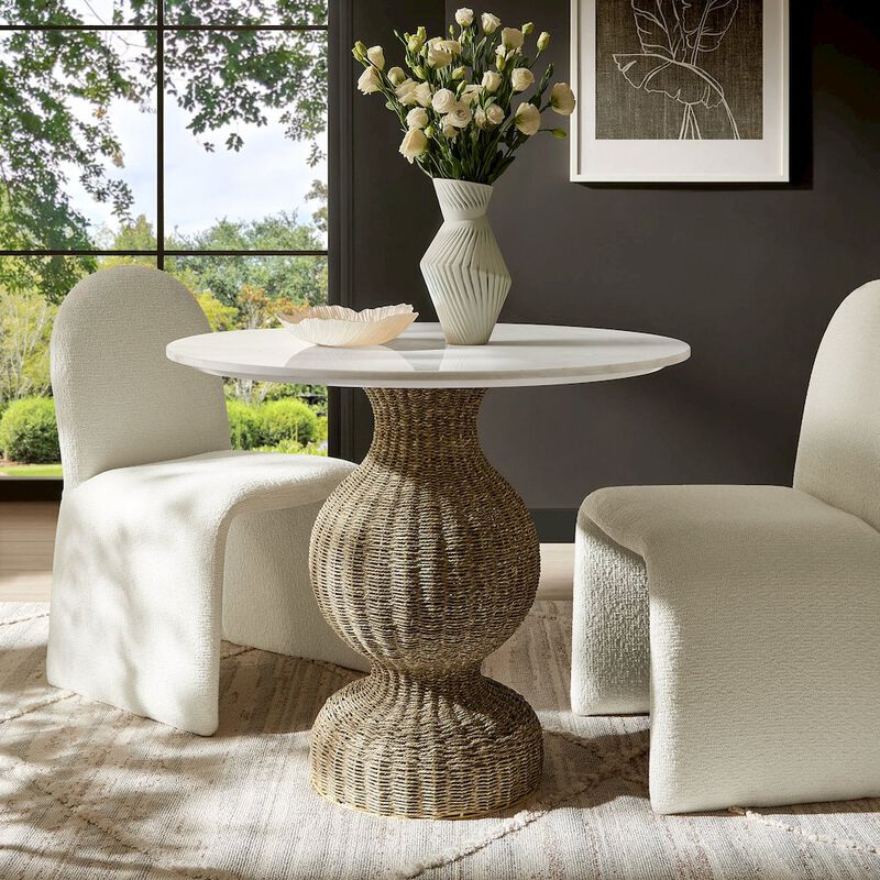 Zale 36" Marble and Seagrass Dining Table image number 7