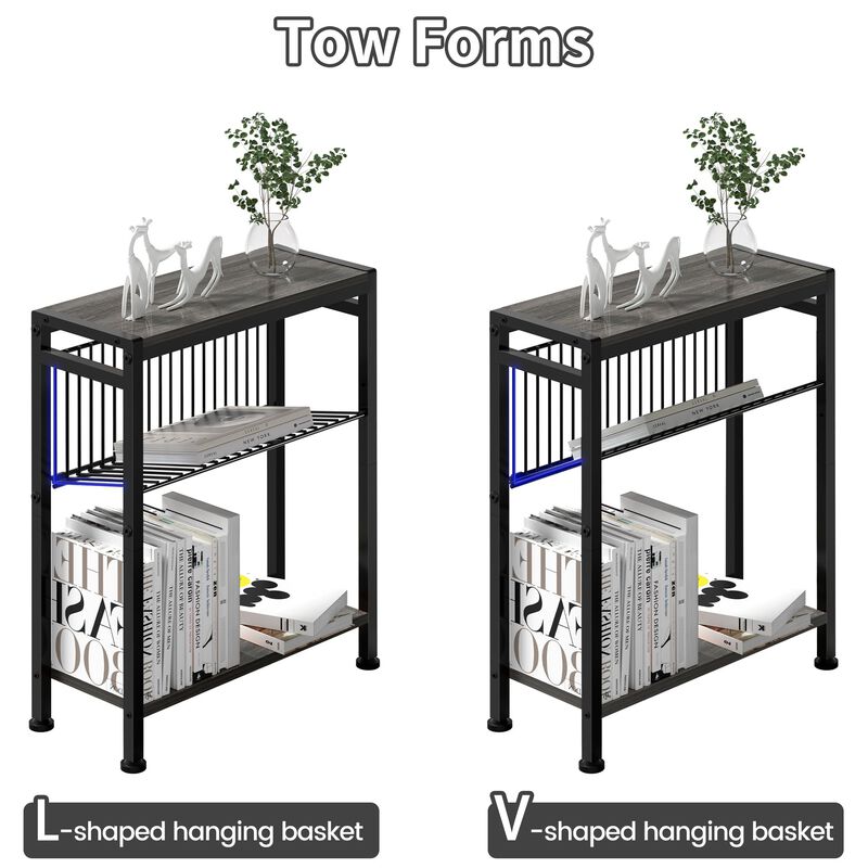 Lifenite Side Table for Small Spaces, Set of 2 Narrow End Table with Magazine Holder, 2 in 1 Design Slim Side Table, Skinny Nigh