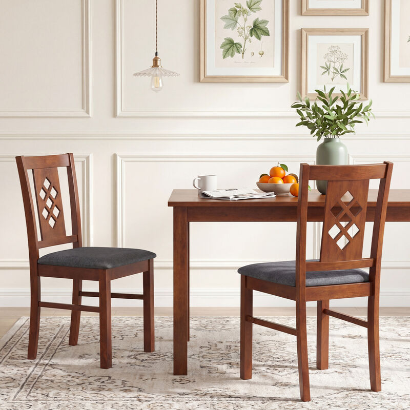 Comfortable Linen Style Dining Chairs Set of 2 Upholstered Kitchen Chairs with Wooden Legs-Cherry image number 1