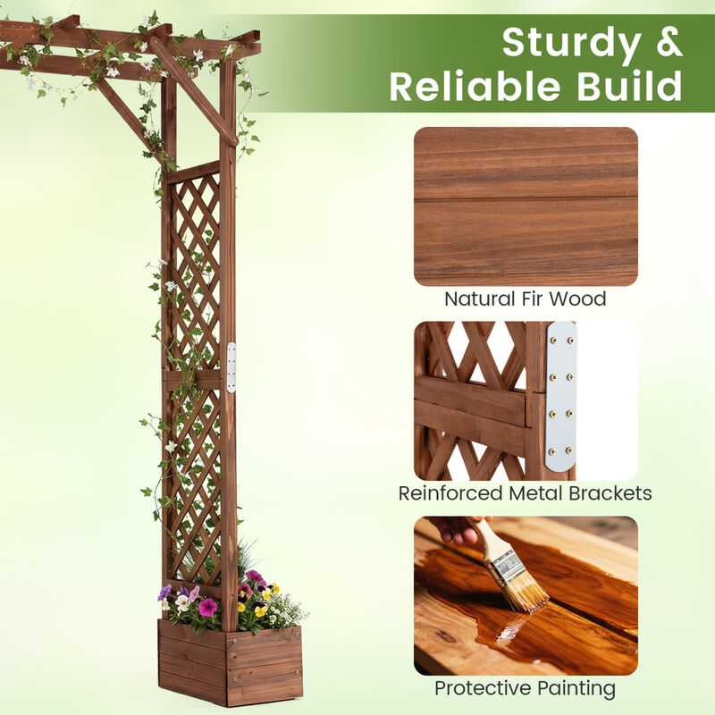 87 Inch Tall Wooden Garden Arbor with Hanging Roof and Planter Boxes image number 3