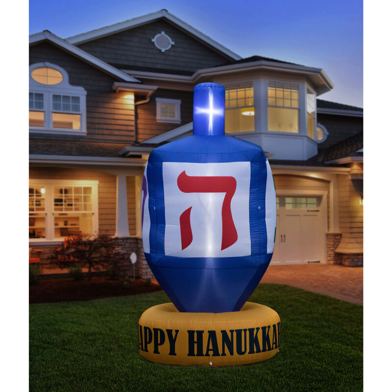 Giant Hanukkah Inflatable Dreidel - Yard Decor with Built-in Bulbs, Tie-Down Points, and Powerful Built in Fan