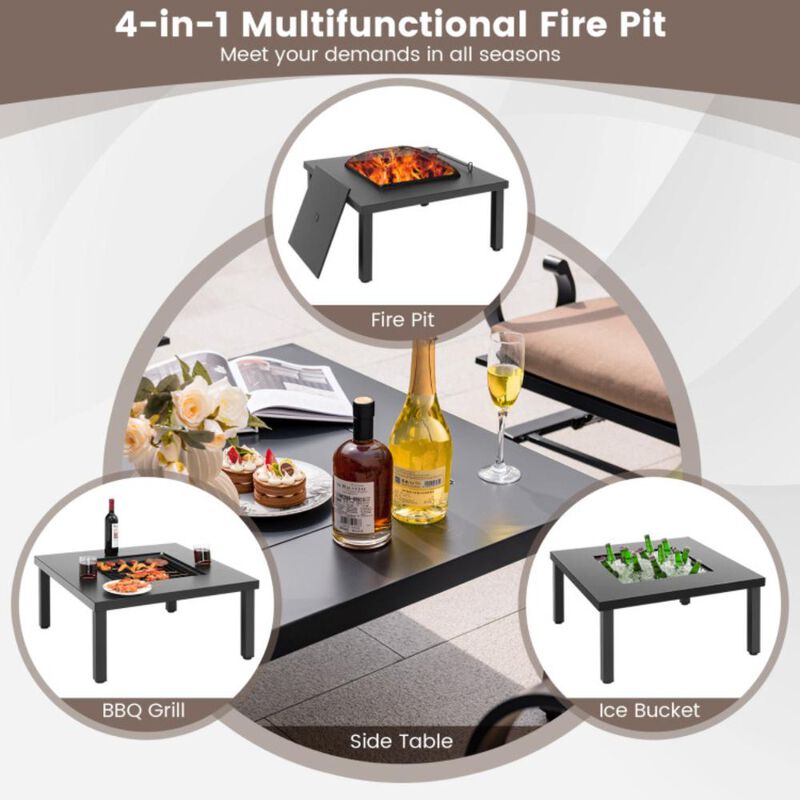 Hivvago 5 Pieces Patio Rocking Chairs and 4-in-1 Fire Pit Table with Fire Poker