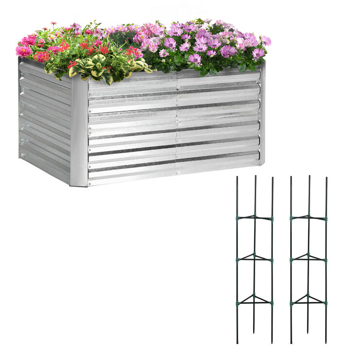 Outsunny Steel Raised Garden Bed with Support Rod, Tomato Cages, Silver