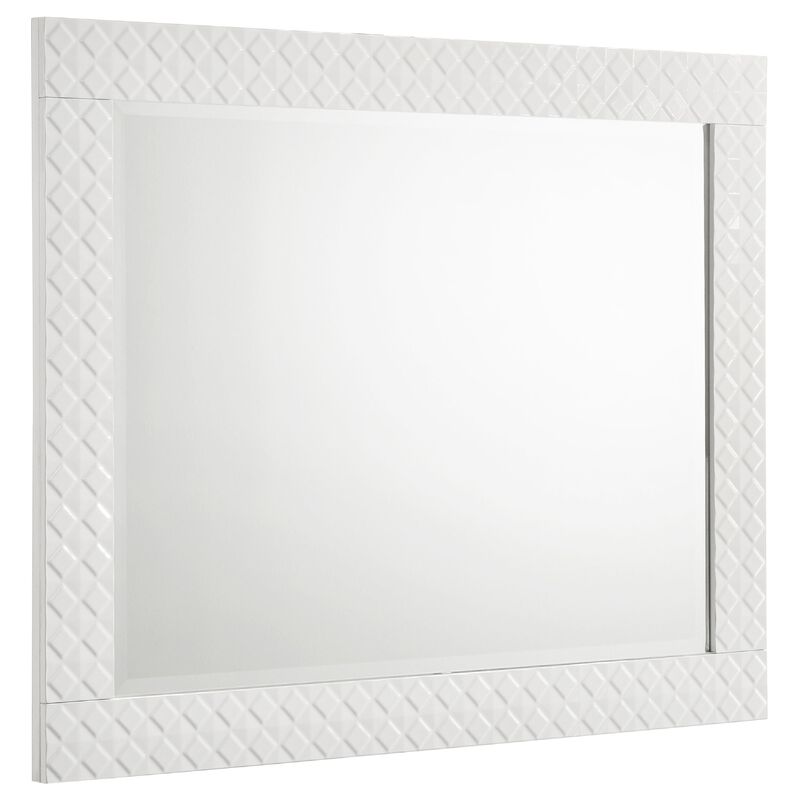 Ivon Dresser Mirror, White High Gloss Finish, Rectangular 37 Inch - Benzara