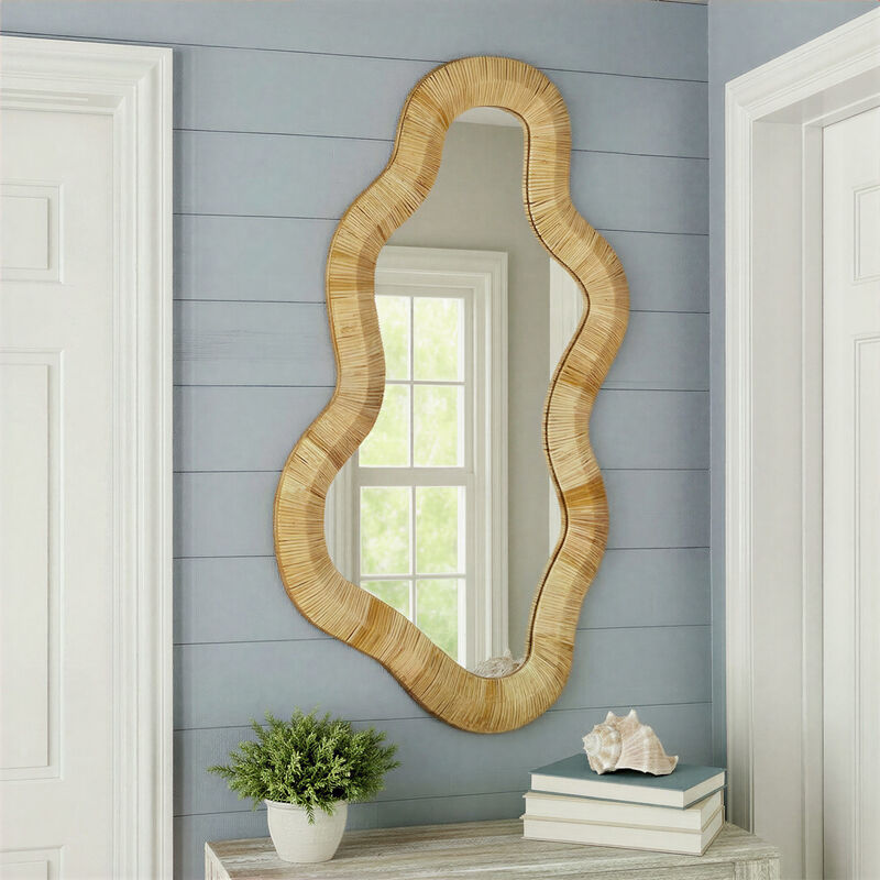 Wavy Rattan Wall Mirror image number 1