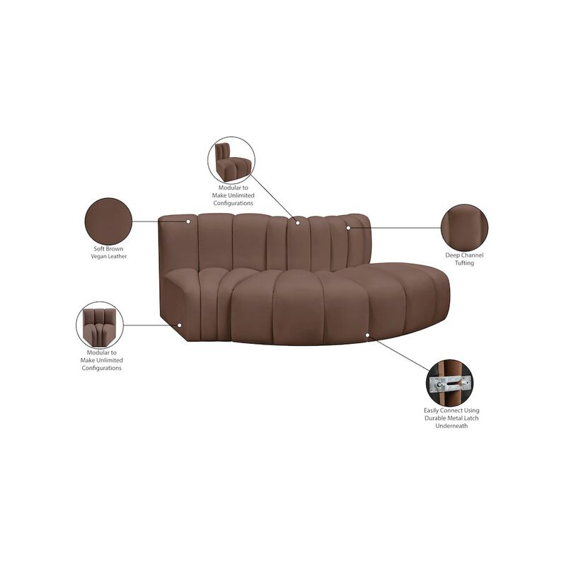 Meridian Furniture Arc Brown Vegan Leather Modular Sofa