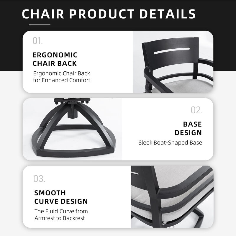 Mondawe 2 Pieces Outdoor Patio Aluminum Swivel Rocker Chairs with Outdoor-grade Sunbrella Fabric Cushions, Ember Black