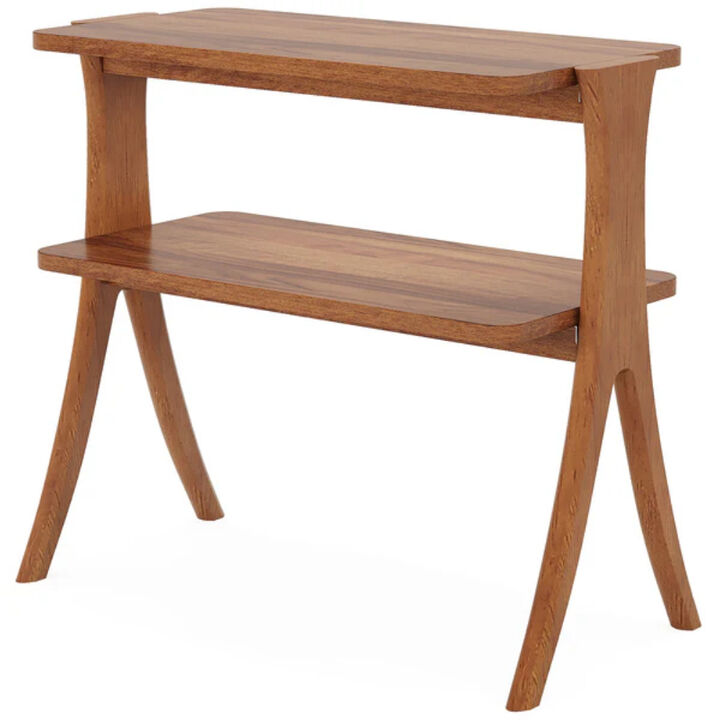Farmhouse Wood End Table, 2-Tier Side Table with Storage Shelf
