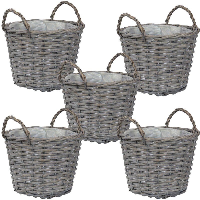 Sunnydaze 8 in Rattan Wicker Basket Planters with Handles/Lining - Set of 5 image number 1
