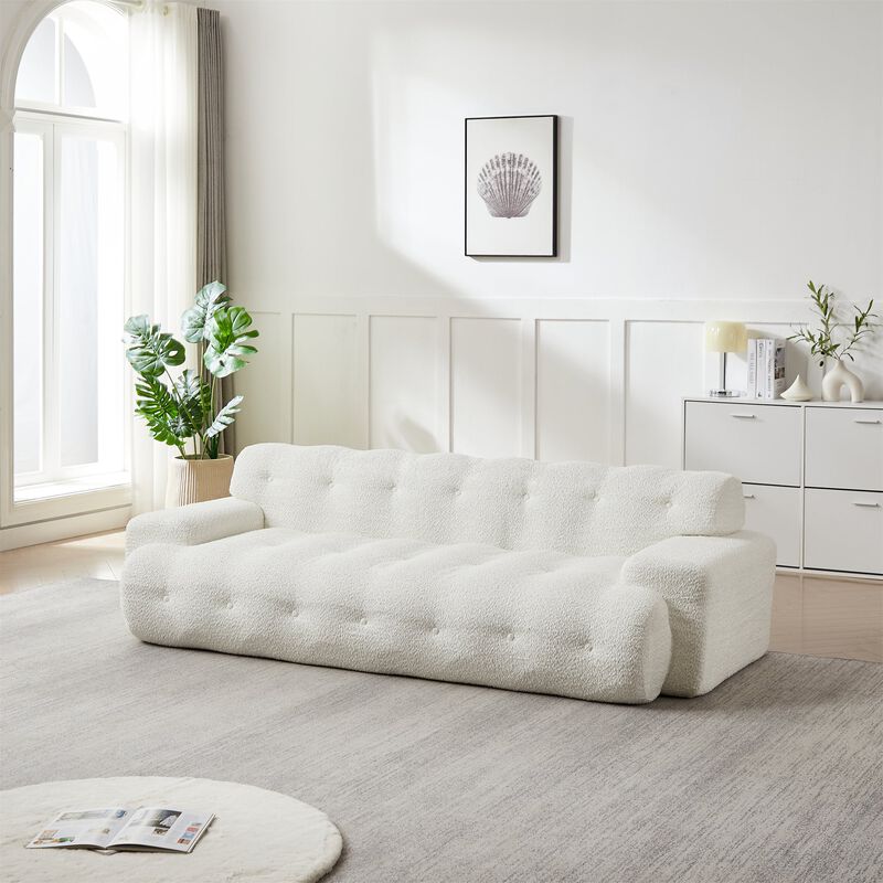 Clihome 87.4 Inch Tufted 3-Seater Sofa with Square Arms, Soft Chenille Fabric Cloud Sofa,Green image number 1