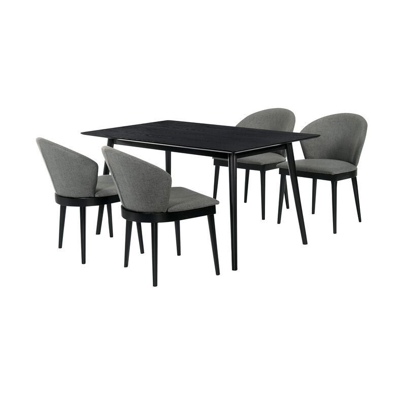 5 Piece Dining Chair with Curved Shell Back Chair, Black and Gray-Benzara image number 1