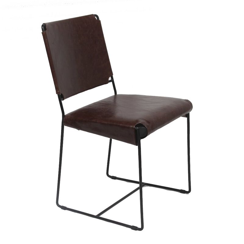World Interiors Melbourne Dining Chair in Chocolate Leather and Iron