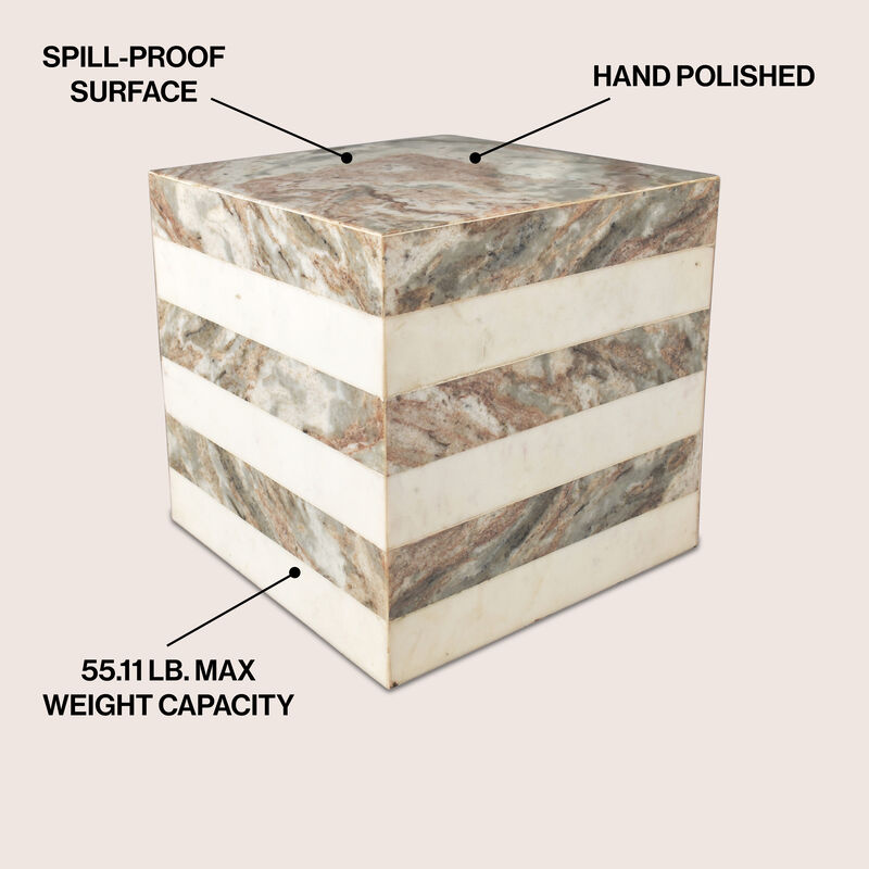Felix 15.5" Contemporary Natural Marble Handmade Cube End Table