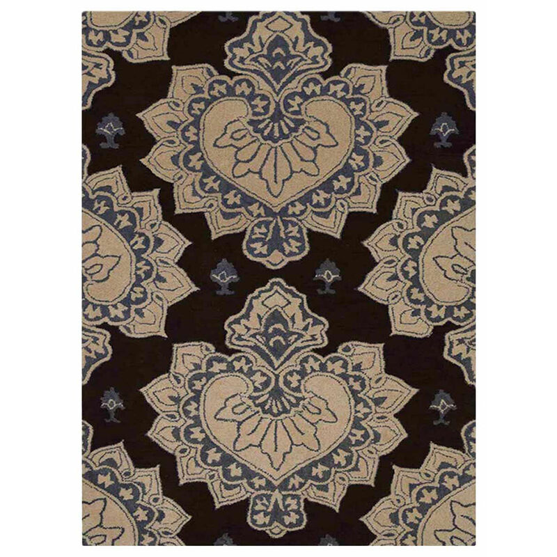RUGSOTIC CARPETS HAND TUFTED WOOL ECO-FRIENDLY AREA RUGS  - 5'x8', Rectangle Shape, Cream & Brown, Floral Modern Design, High Pile Thick Handmade Area Rugs for Living Room, Bed Room (K00507)