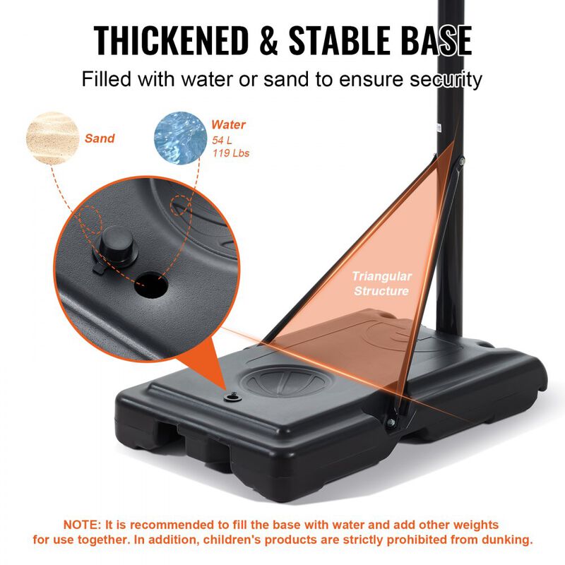 Basketball Hoop System with Fillable Base and Wheels, Adjustable Height for Family Recreation-Black image number 8