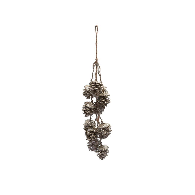 Hanging Plastic Pinecone Bunch with Glitter, Champagne Finish image number 0