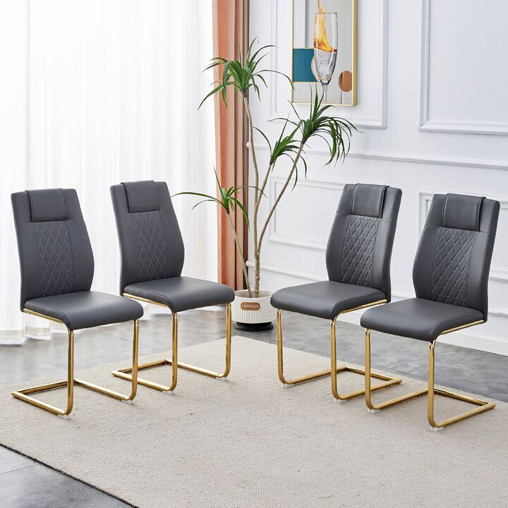 Hivvago 4 Pcs Faux Leather Upholstered Grid High Back Dining Chairs with Metal Base
