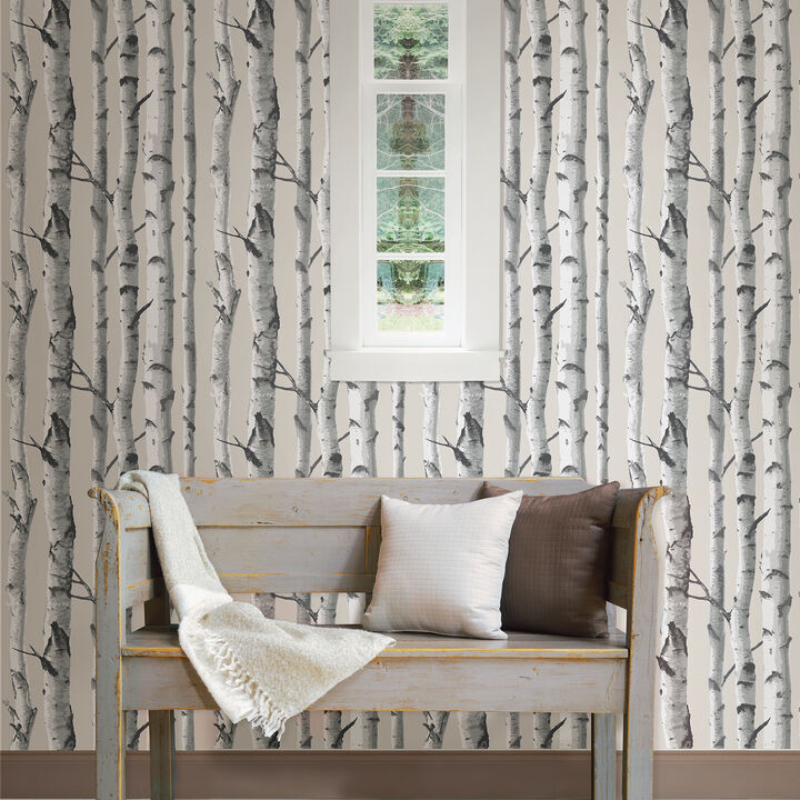 Grey Birch Tree Peel & Stick Wallpaper