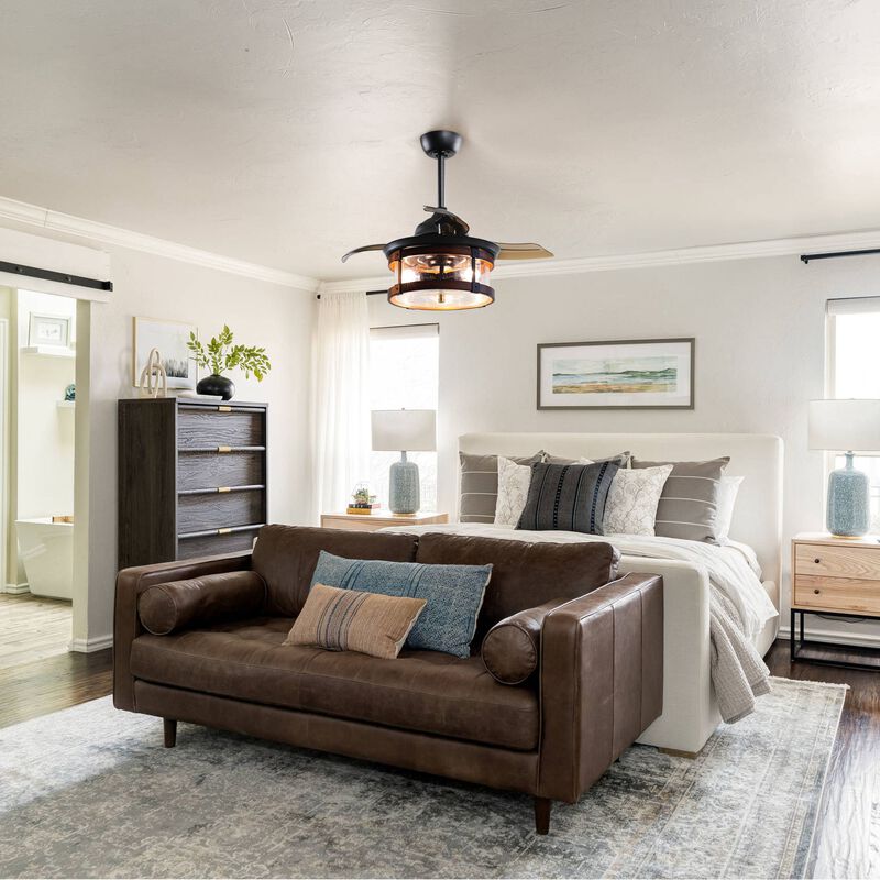 36 in. Industrial Retractable 3 Blades Ceiling Fan Chandelier with Remote