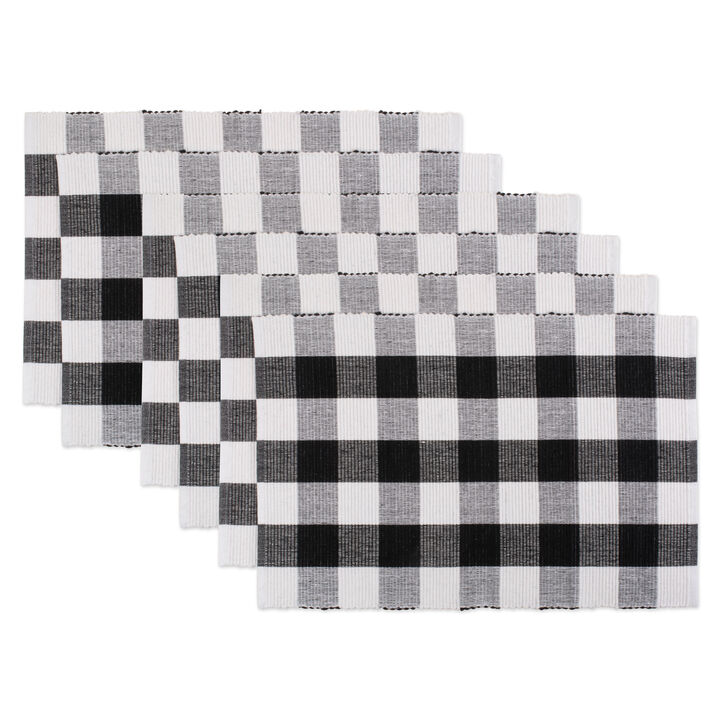 Set of 6 Black and White Buffalo Rectangular Checkered Placemat  19"