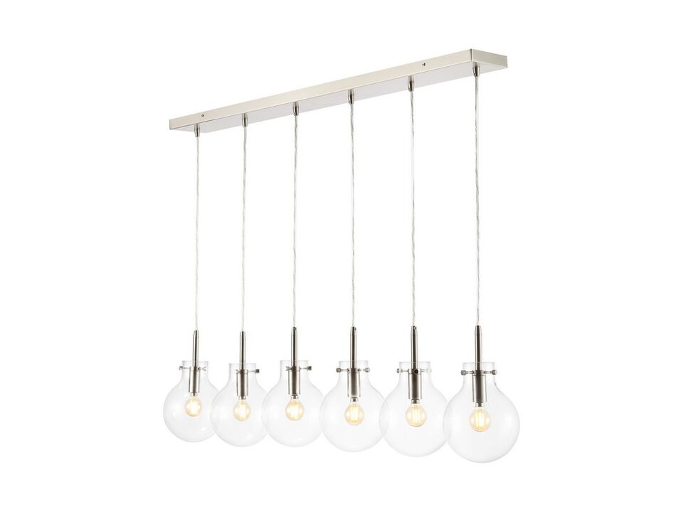 Harlow 40.5" 6-Light Modern Contemporary Round Glass/Iron LED Linear Pendant, Nickel/Clear