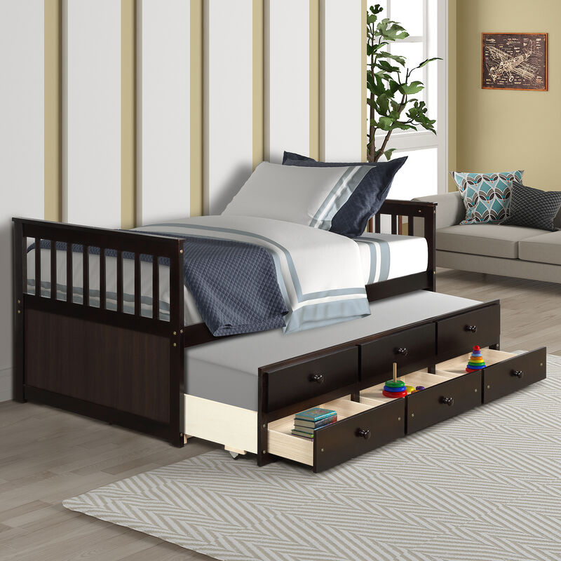 Merax Captain's Bed Twin Daybed with Trundle Bed and Storage Drawers image number 2