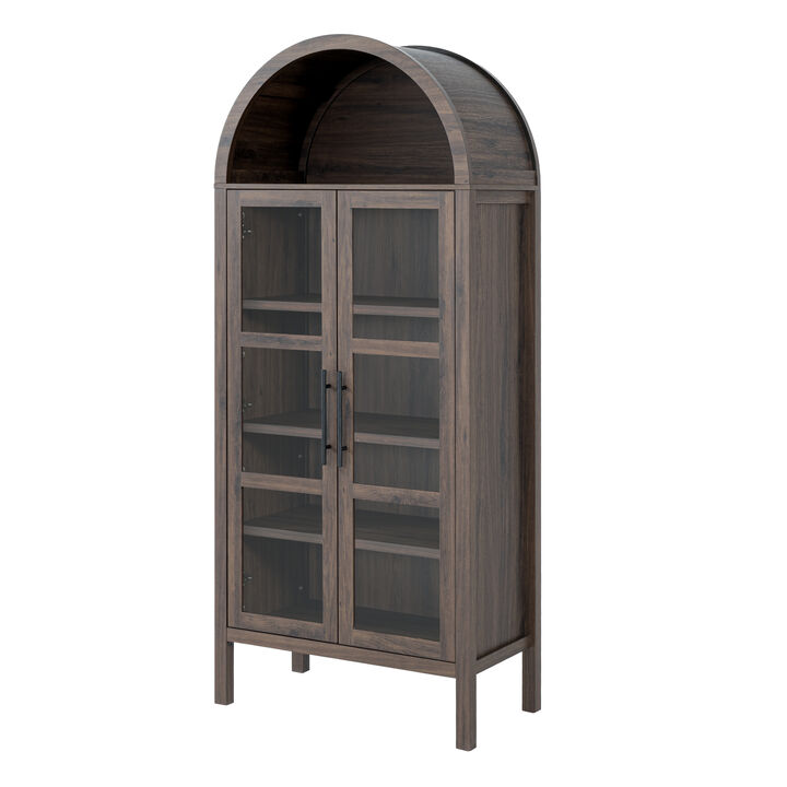 Tall Arched Glass Front Storage Cabinet, Multi‑Purpose Display Cabinet with Adjustable Shelves