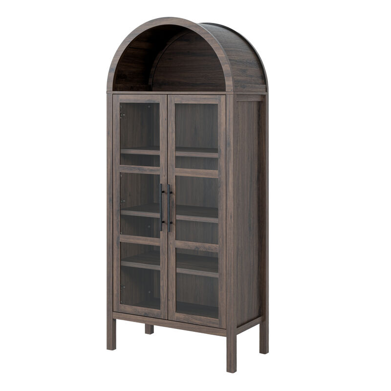 Tall Arched Glass Front Storage Cabinet, Multi‑Purpose Display Cabinet with Adjustable Shelves image number 0