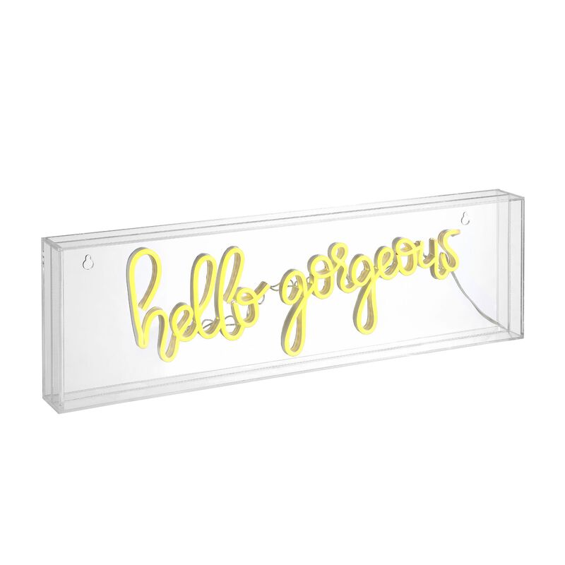 Hello Gorgerous 20" Contemporary Glam Acrylic Box USB Operated LED Neon Light, Yellow