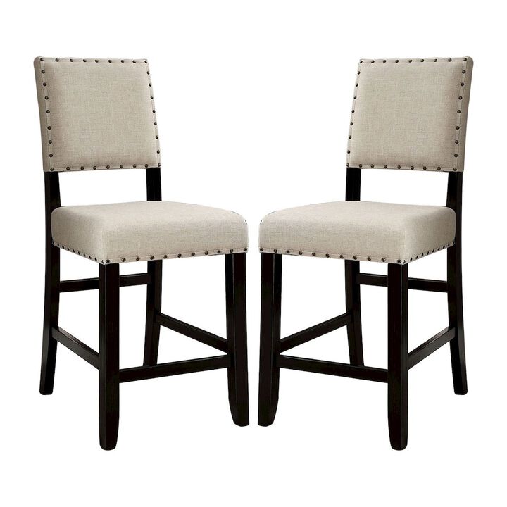 Simple Relax Set Of 2 Beige Fabric Upholstered Counter Height Chairs
