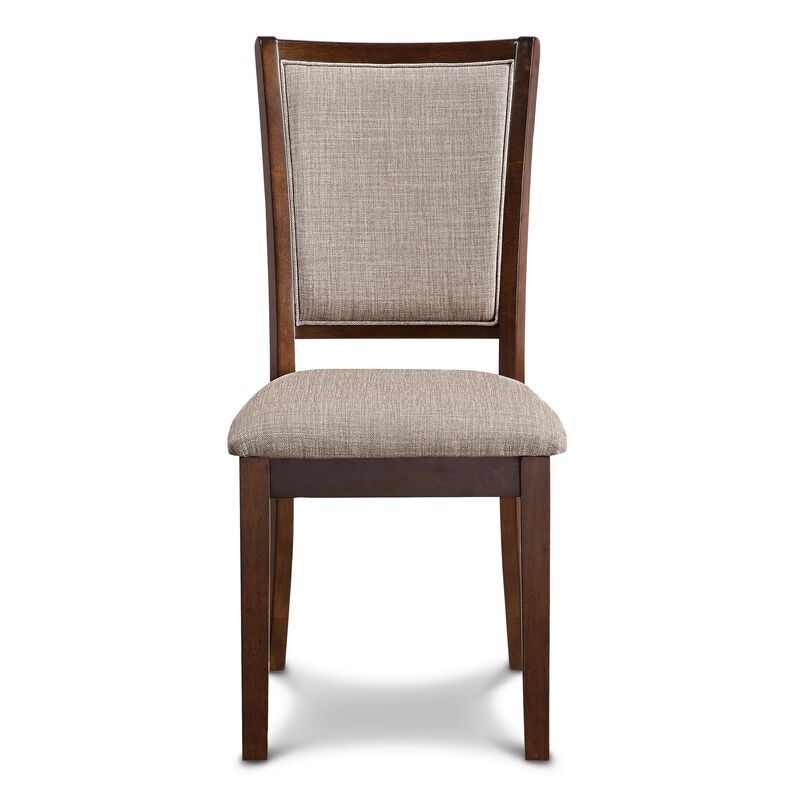 Han Dining Chair Set of 2, Light Brown Fabric, Cherry Brown Solid Wood - Benzara