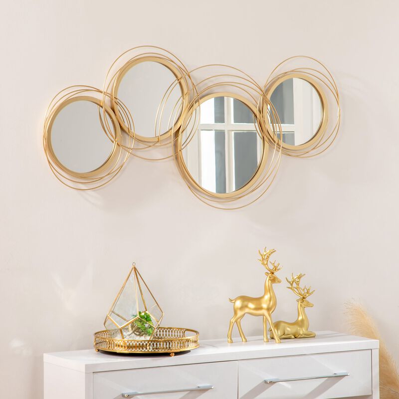Gold Wall Art: Modern Metal Mirror Decor for Living Spaces