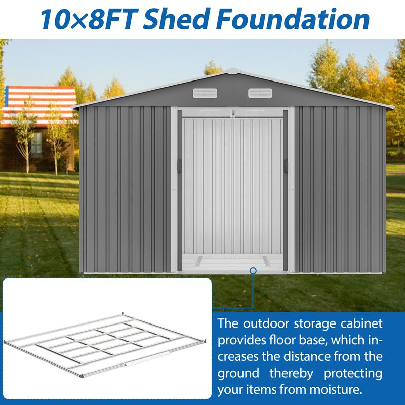 Mondawe 10x8 FT All-Weather Metal Storage Shed with Lockable Sliding Doors