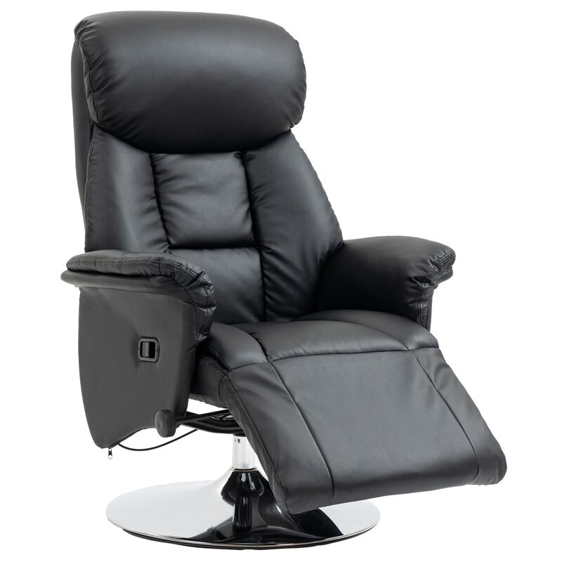 Black PU Leather Swivel Recliner: Footrest, Steel Base