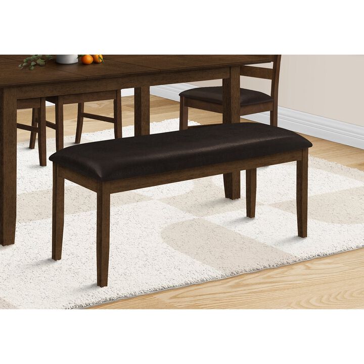 Monarch Specialties I 1373 - Bench, 48" Rectangular, Dining Room, Entryway, Hallway, Kitchen, Upholstered, Wood, Brown Solid Wood, Brown Leather-look, Transitional
