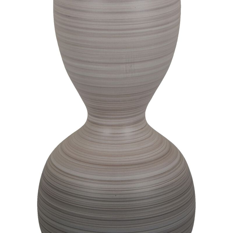 Modern Flower Vase, Double Bulb Ombre Textured Gray Ceramic, 17 Inch - Benzara