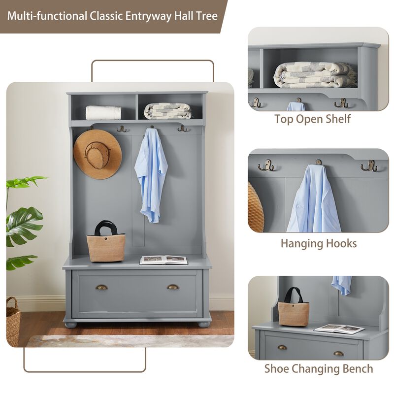 Mondawe Classic Cosatal Style Lobby Entrance Open Style Clothing Rack With Bench And Shoe Cabinet