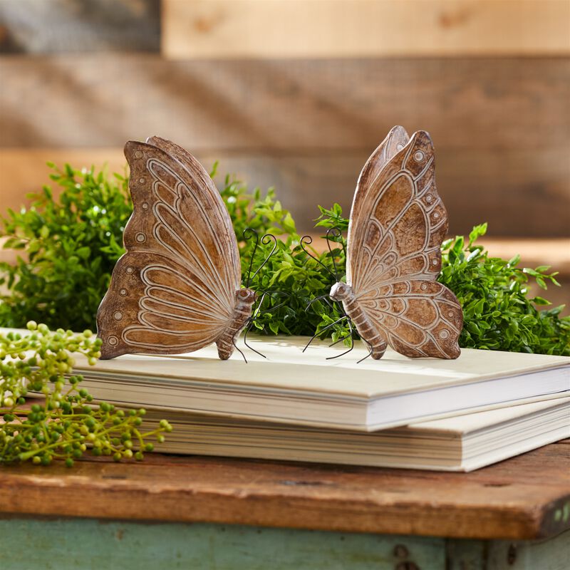 4-Piece Etched Butterfly Shelf Sitter Set for Whimsical Home Accents
