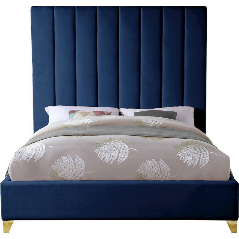Meridian Furniture Via Navy Velvet Queen Bed