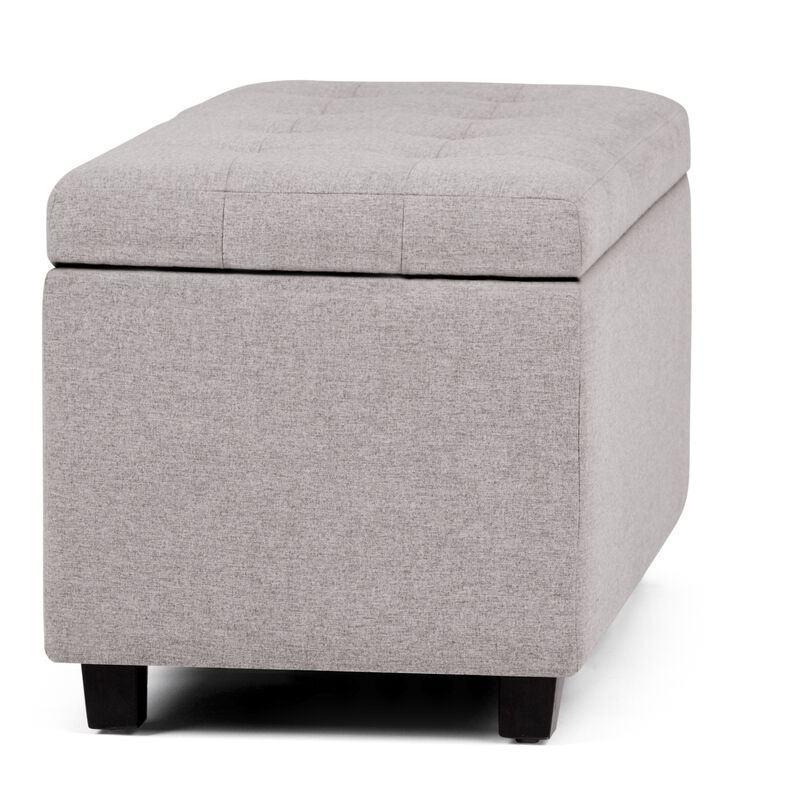 Cosmopolitan 34 inch Wide Transitional Rectangle Storage Ottoman in Cloud Grey Linen Look Fabric, Assembled