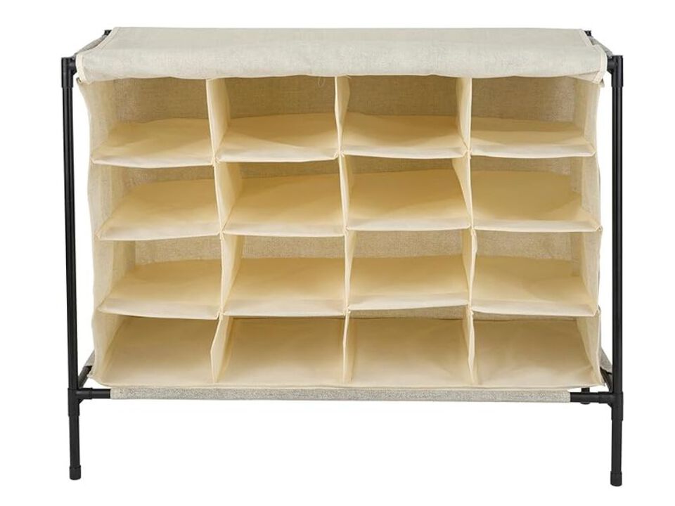 Entryway Shoe Rack 16 Pair Closet Storage Beige Cover Stackable