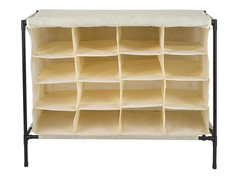 Entryway Shoe Rack 16 Pair Closet Storage Beige Cover Stackable image number 0