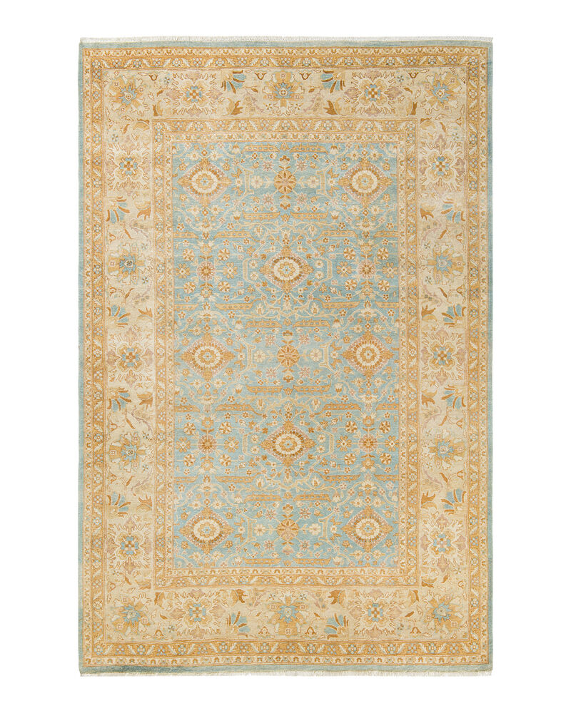 Eclectic, One-of-a-Kind Hand-Knotted Area Rug  - Light Blue, 6' 1" x 9' 4" image number 1