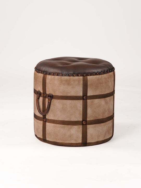 Handmade Eco-Friendly Solid Iron & Leather Pouf 20"x20"x18" From BBH Homes
