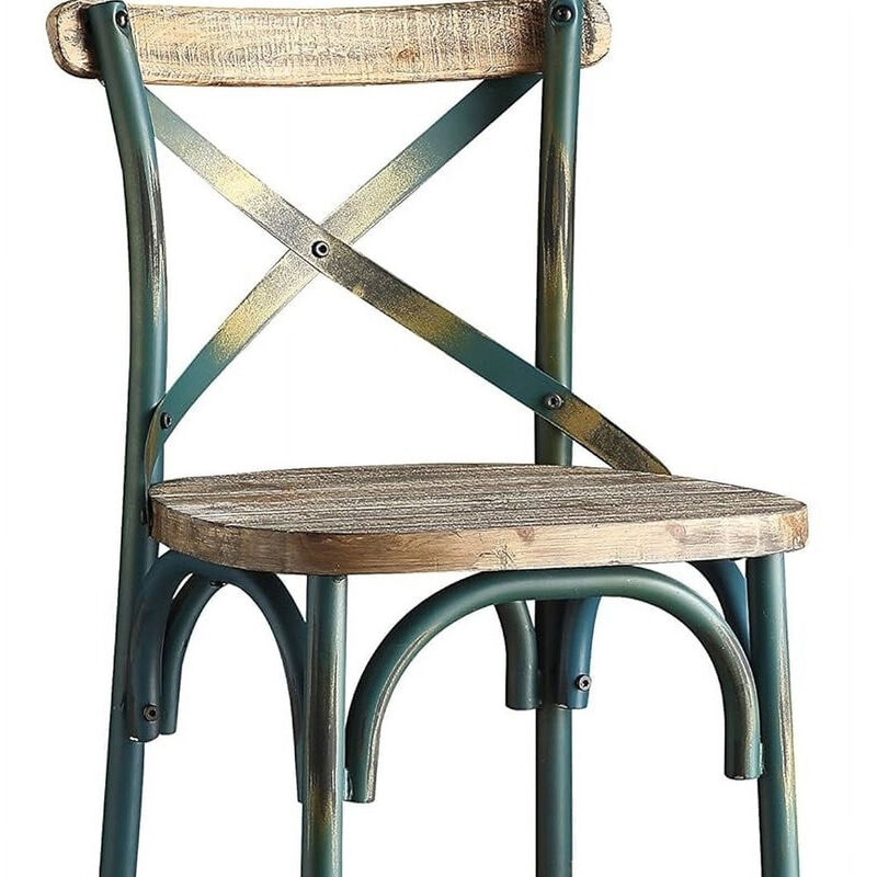 HomeRoots 21" Brown And Sky Blue Solid Wood And Metal Bar Chair image number 2
