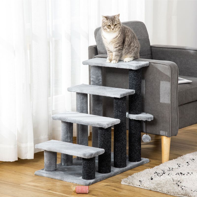 Light Grey Pet Steps: 4-Level Cat Stair & Dog Stairs with Play Ball image number 1