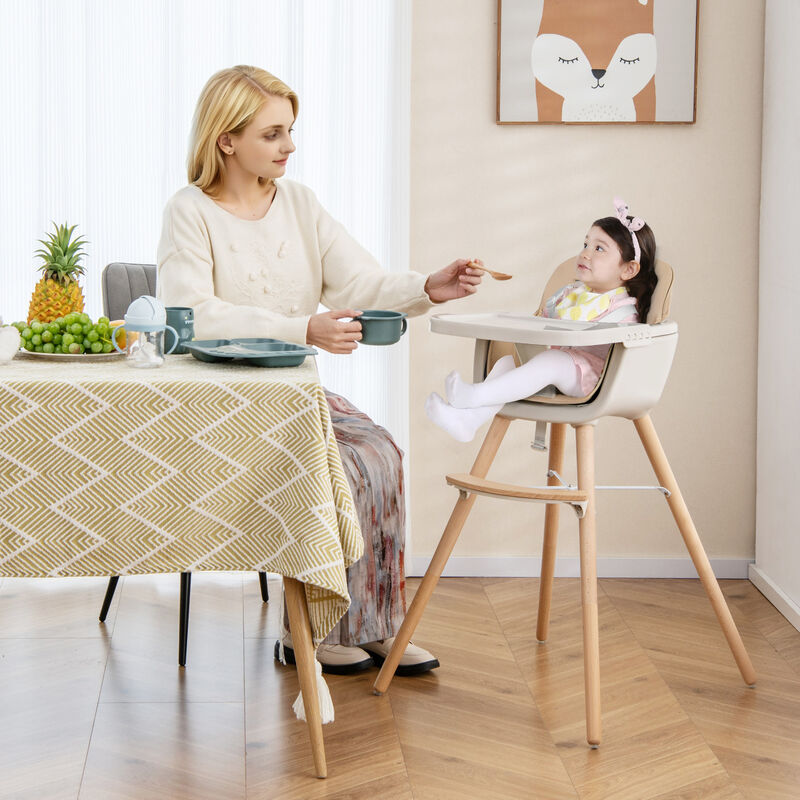 6 in 1 Baby Highchair with Adjustable Legs and Safety Harness, Wooden Convertible Seat image number 7
