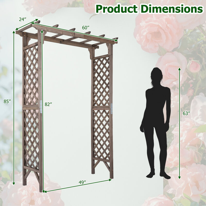 85 Inch Wooden Garden Arch with Gate for Climbing Plants and Weddings image number 3