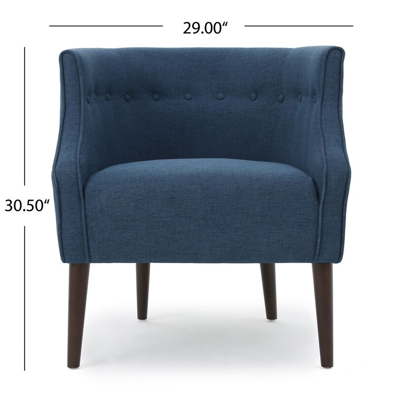 Accent Club Chair, Curved Barrel Back, Button Tufted, Navy Blue Fabric